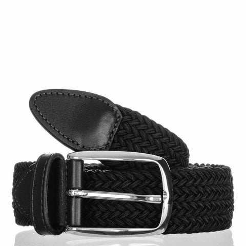 Black Leather Trimmed Woven Belt