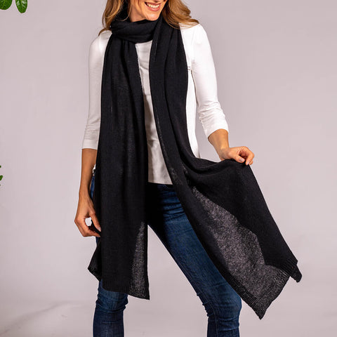 Oversized Black Cashmere Knit Scarf