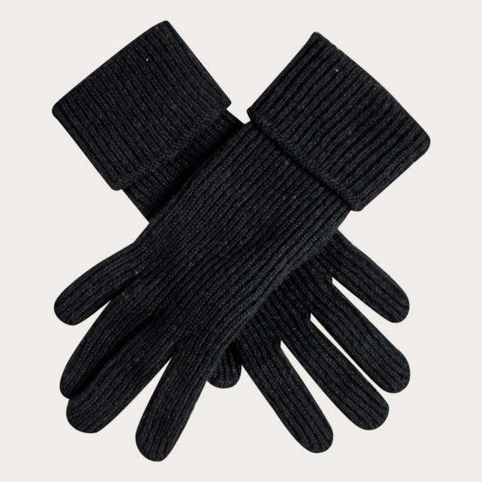 Ladies Black Rib Knit Cashmere Gloves