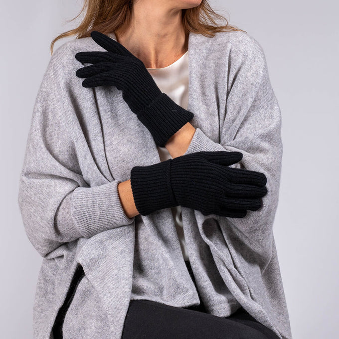 Ladies Black Rib Knit Cashmere Gloves