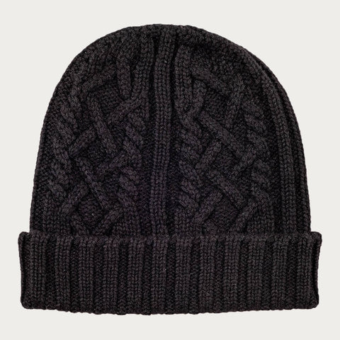 Black Waffle and Cable Knit Cashmere Beanie