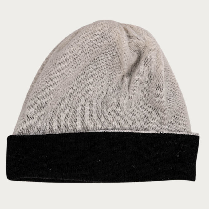 Black and Ivory Double Faced Cashmere Beanie