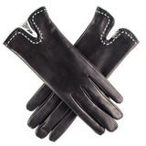 Black and Vanilla Rabbit Fur Lined Leather Gloves