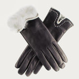 Black and Vanilla Rabbit Fur Lined Leather Gloves