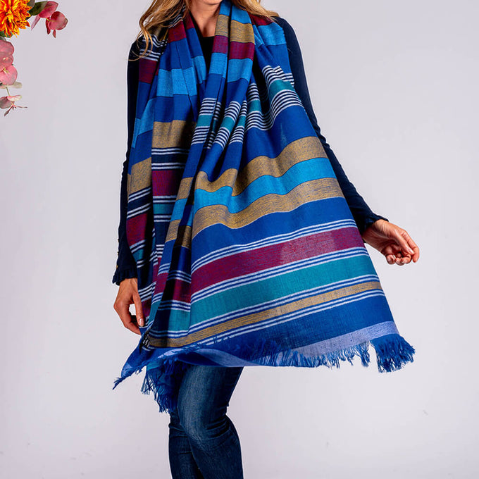 Multi Striped Cashmere Ring Shawl