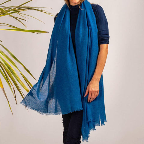 Prussian Blue Gossamer Cashmere Shawl