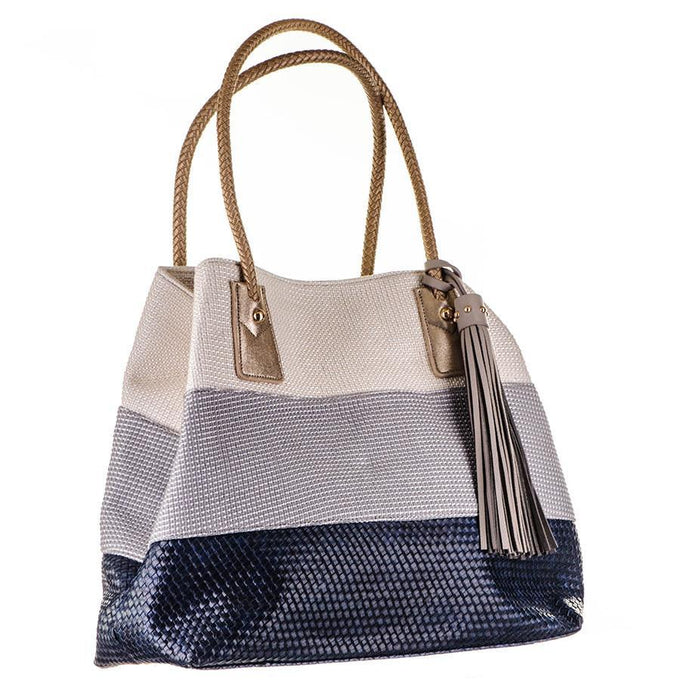 Colour Block Poly Cotton Beach Bag