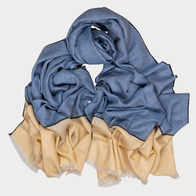 Denim Blue and Ecru Cashmere Ring Shawl