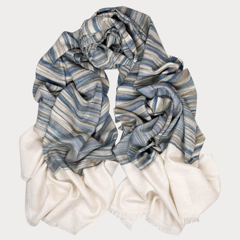 Soft Blues and Cream Ikat Cashmere Ring Shawl
