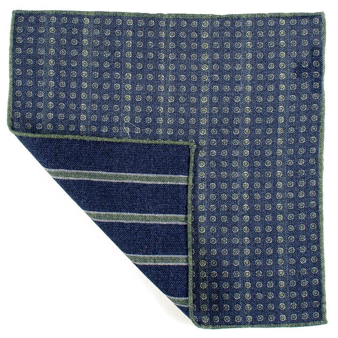 Blue and Green Reversible Wool Pocket Square