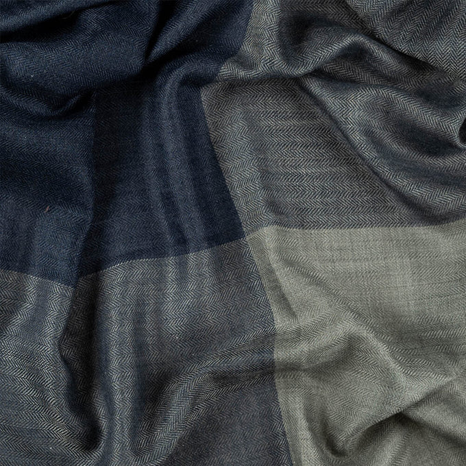 Haydon Navy and Grey Silk and Wool Scarf
