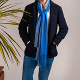 Harris Blue Stripe Silk and Wool Scarf