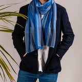 Harris Blue Stripe Silk and Wool Scarf
