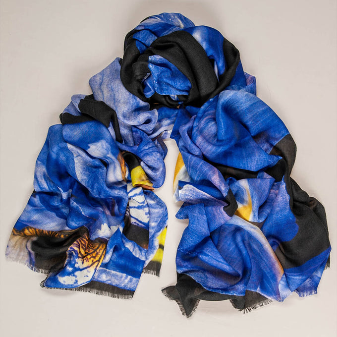 The Floral Trilogy - Blue Iris Cashmere and Silk Wrap