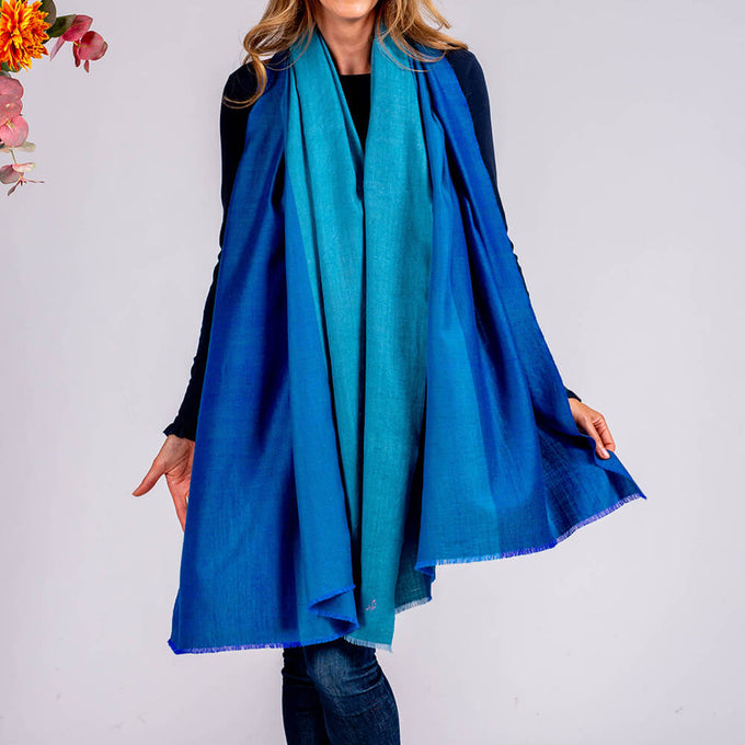 Peacock Tones Cashmere Ring Shawl