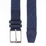 Denim Blue Italian Nubuck Leather Trimmed Woven Belt