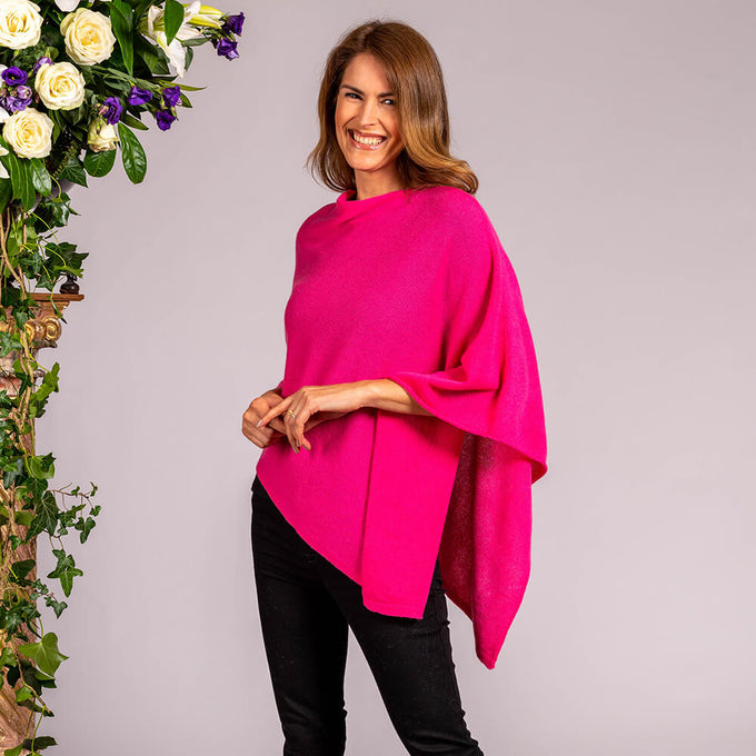 Paradise Pink Knitted Cashmere Poncho