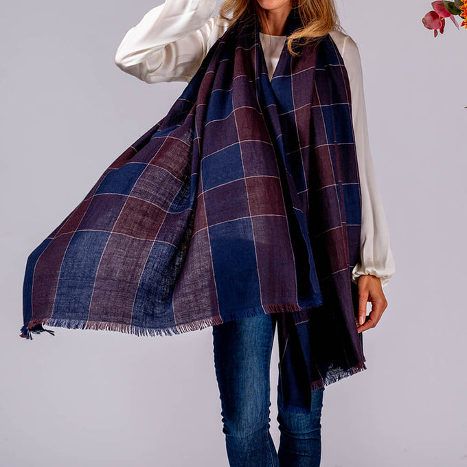 Navy and Plum Cashmere Ring Shawl