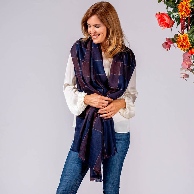 Navy and Plum Cashmere Ring Shawl