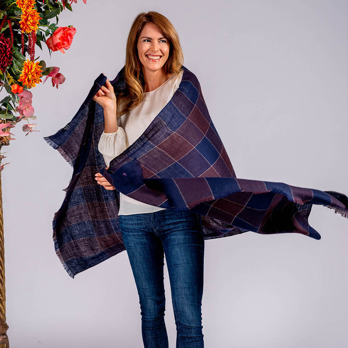 Navy and Plum Cashmere Ring Shawl