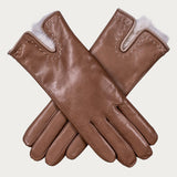 Camel and Cream Rabbit Fur Lined Leather Gloves