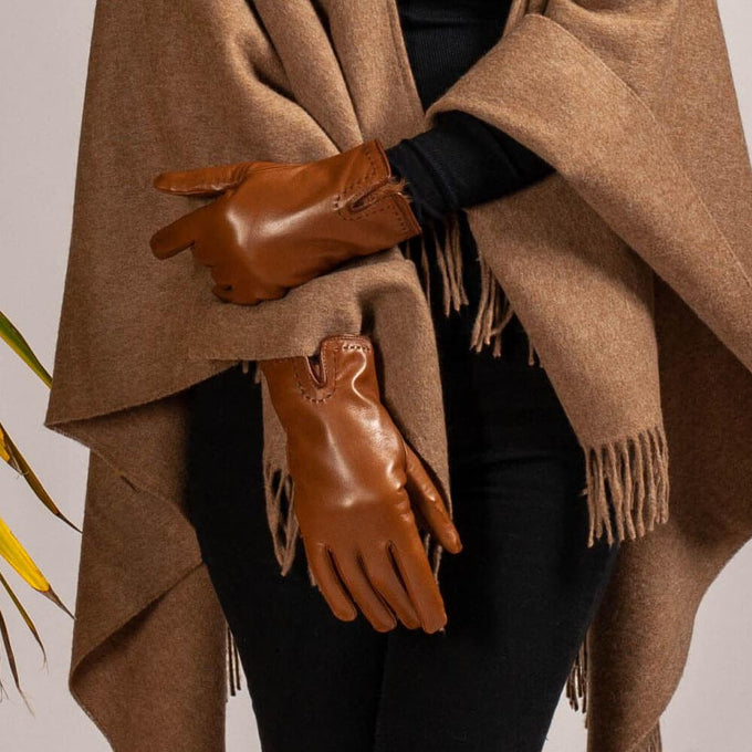 Caramel and Chocolate Rabbit Fur Lined Leather Gloves