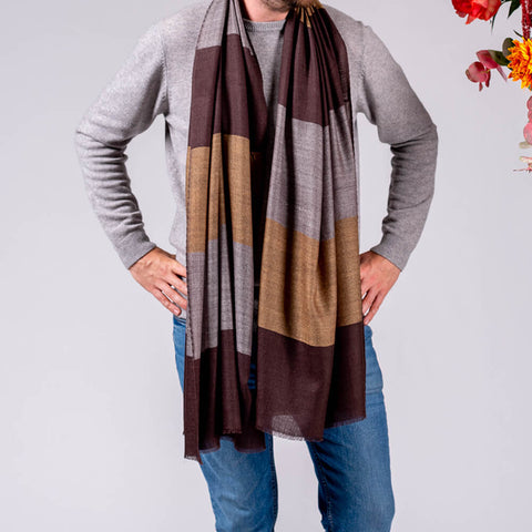 Hayward Brown and Grey Silk and Wool Scarf