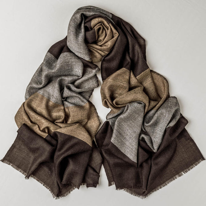 Hayward Brown and Grey Silk and Wool Scarf