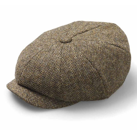 Brown Herringbone Baker Boy Tweed Flat Cap