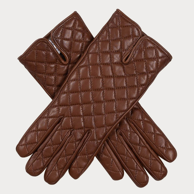 Hazelnut Brown Quilted Cashmere Lined Leather Gloves