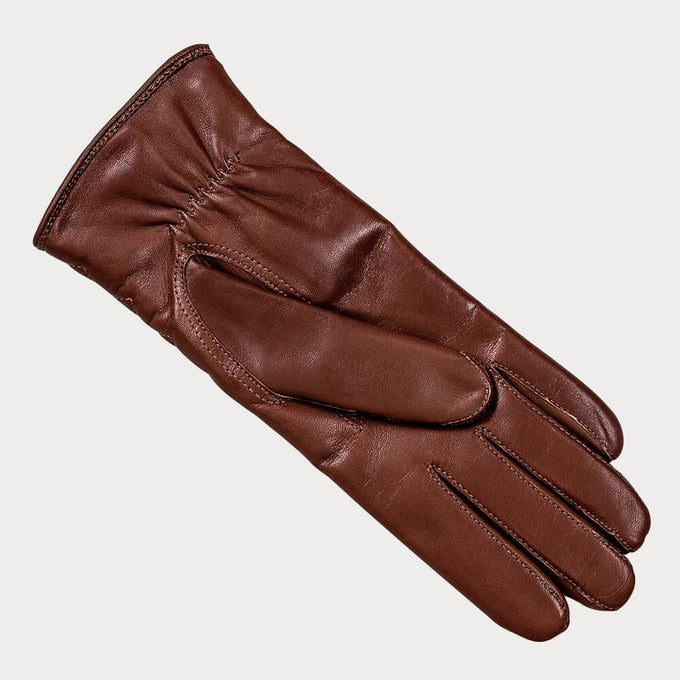 Hazelnut Quilted Leather Gloves with Zip - Cashmere Lined