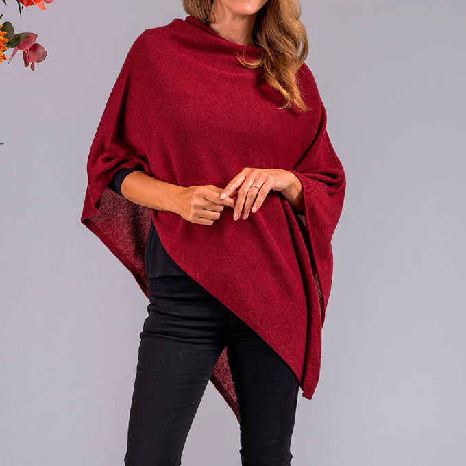 Burgundy Knitted Cashmere Poncho