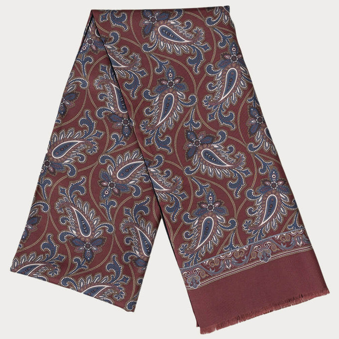 Latona Burgundy and Navy Italian Paisley Silk Scarf