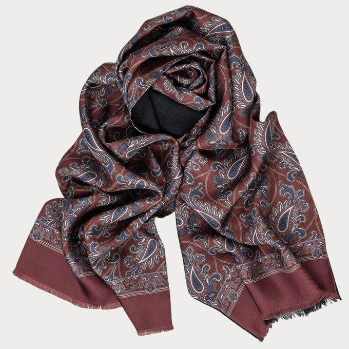 Latona Burgundy and Navy Italian Paisley Silk Scarf