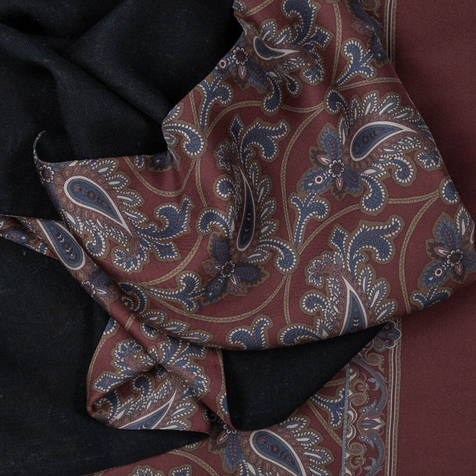 Latona Burgundy and Navy Italian Paisley Silk Scarf