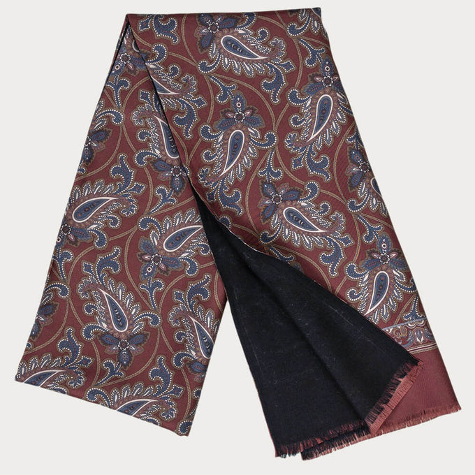 Latona Burgundy and Navy Italian Paisley Silk Scarf