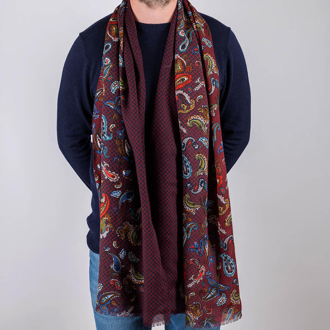 Soranus Burgundy Paisley Italian Wool Scarf