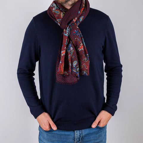 Soranus Burgundy Paisley Italian Wool Scarf