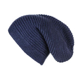 Midnight Navy Blue Rib Knit Cashmere Slouch Beanie