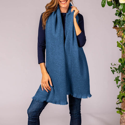 Super Luxe Celestial Blue Basket Weave Cashmere Shawl