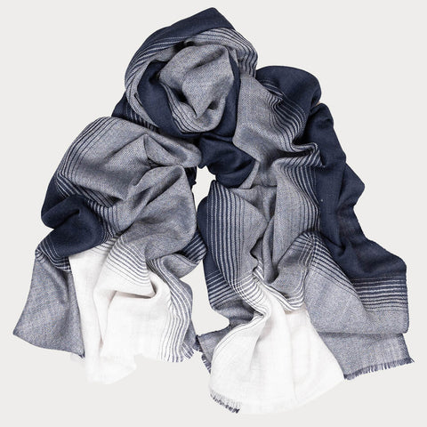 Chailey Navy and Grey Wool and Silk Scarf