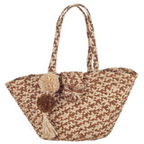 Antibes Brown and Natural Pom Pom Tote