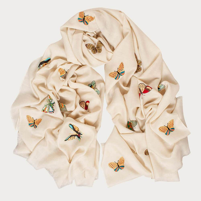 Hand Embroidered Butterflies Cashmere Shawl