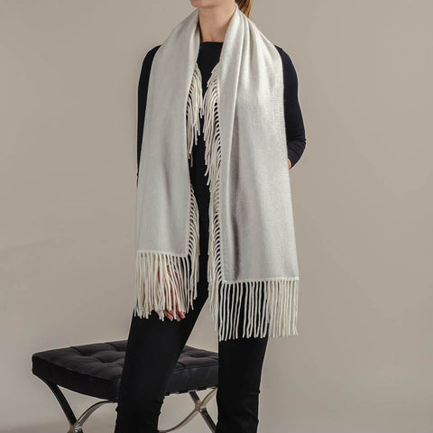 Grey and Vanilla Fringed Cashmere Shawl