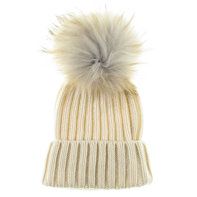 Cream Cashmere and Fur Pom Pom Beanie 2