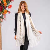 Cream Cashmere and Chantilly Lace Shawl