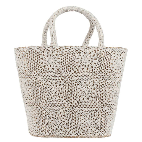Ivory Crochet and Straw Beach Bag