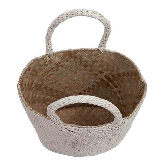 Ivory Crochet and Straw Beach Bag