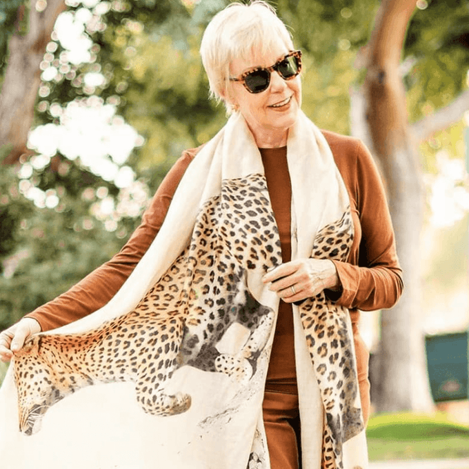 Cream Cashmere and Silk Leopard Print Scarf