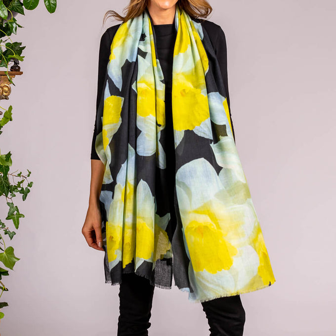 The Floral Trilogy - Yellow Daffodil Cashmere and Silk Wrap